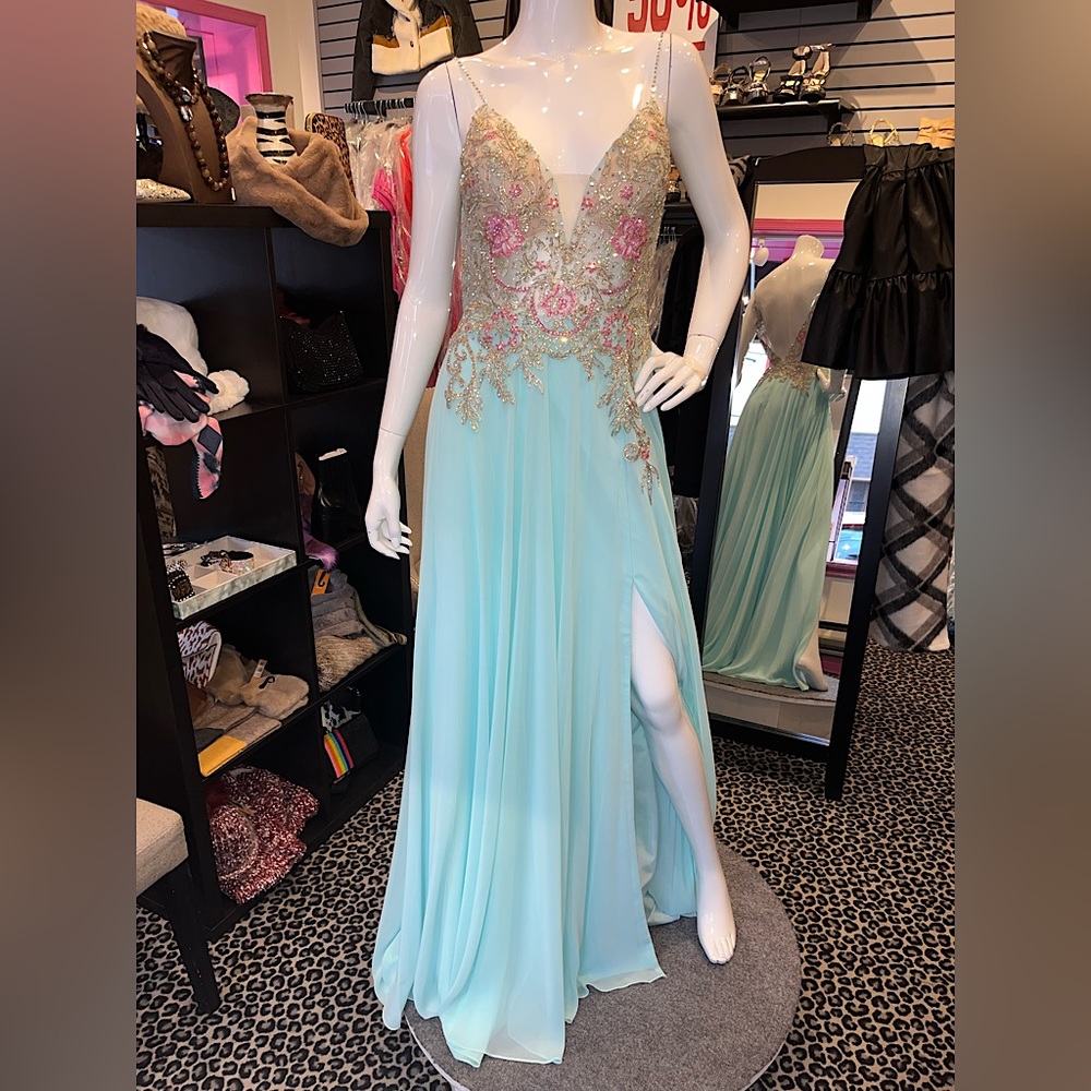 Flowy Sky Blue High Slit Gown